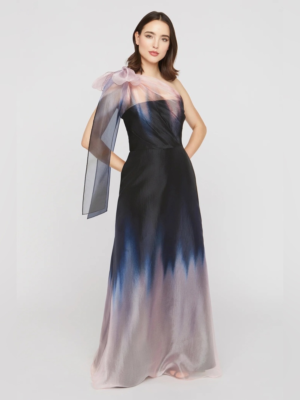 NEW Kay Unger Victoria One Shoulder Satin Ombré Gown Size 12